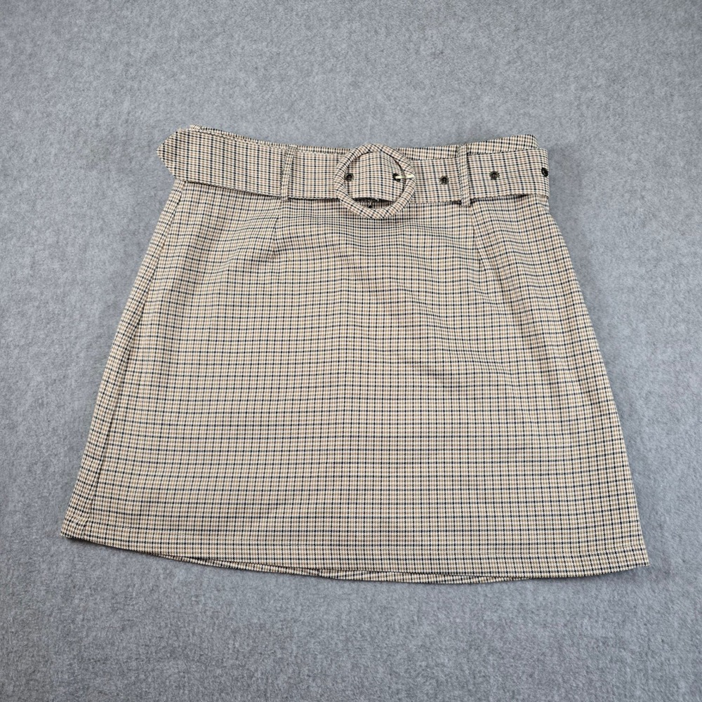 Charlie Holiday Glen Plaid Belted Mini Skirt Tan Black White Check Size 4 US